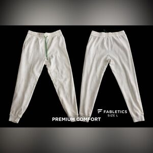 Fabletics Off-White Joggers with Green Drawstring